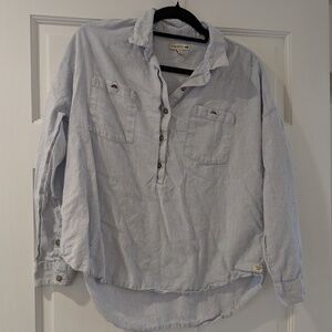 Toad & Co Womens White Blue Striped Indigo Ridge Popover Blouse - Organic Cotton